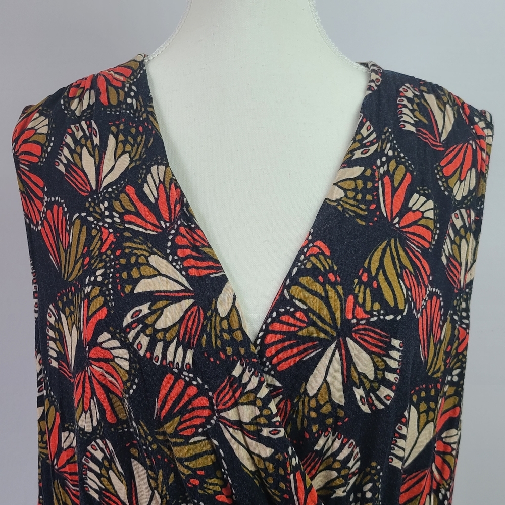 ModCloth Butterfly Print Faux Wrap Sleeveless Blouse Womens 21β PTP Summer Top - Picture 3 of 6